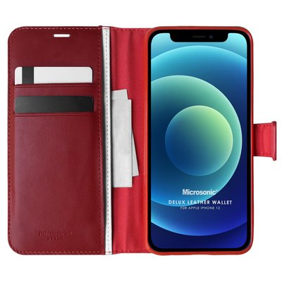 Microsonic Apple iPhone 12 Mini Kılıf Delux Leather Wallet Kırmızı