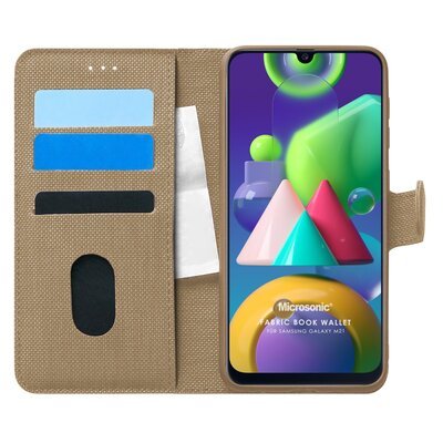 Microsonic Samsung Galaxy M21 Kılıf Fabric Book Wallet Gold