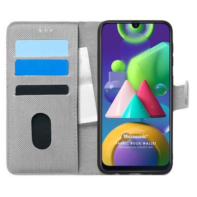 Microsonic Samsung Galaxy M21 Kılıf Fabric Book Wallet Gri