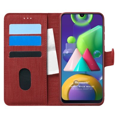 Microsonic Samsung Galaxy M21 Kılıf Fabric Book Wallet Kırmızı