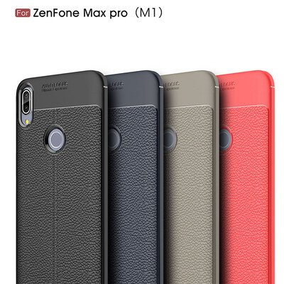 Microsonic Asus Zenfone Max Pro M1 ZB601KL Kılıf Deri Dokulu Silikon Gri