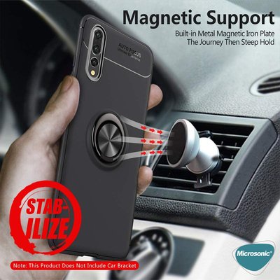 Microsonic Huawei P20 Pro Kılıf Kickstand Ring Holder Kırmızı