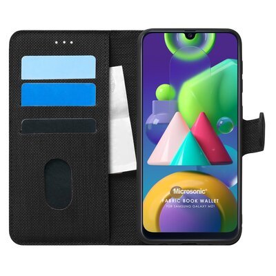 Microsonic Samsung Galaxy M21 Kılıf Fabric Book Wallet Siyah