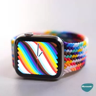 Microsonic Apple Watch Series 10 42mm Kordon, (Small Size, 127mm) Knitted Fabric Single Loop Pride Edition