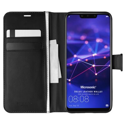 Microsonic Huawei Mate 20 Lite Kılıf Delux Leather Wallet Siyah