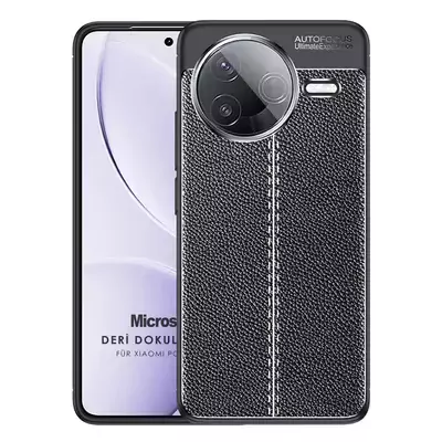 Microsonic Xiaomi Poco F7 Pro Kılıf Deri Dokulu Silikon Siyah