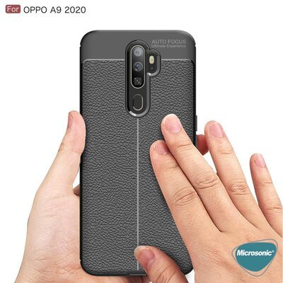 Microsonic Oppo A9 2020 Kılıf Deri Dokulu Silikon Lacivert