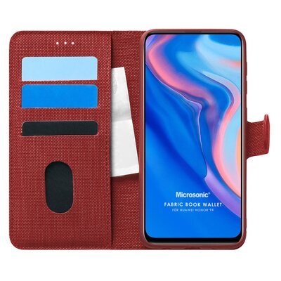 Microsonic Huawei Honor 9X Kılıf Fabric Book Wallet Kırmızı