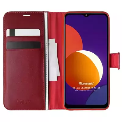 Microsonic Samsung Galaxy M12 Kılıf Delux Leather Wallet Kırmızı