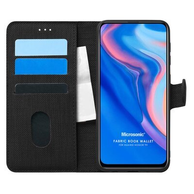 Microsonic Huawei Honor 9X Kılıf Fabric Book Wallet Siyah