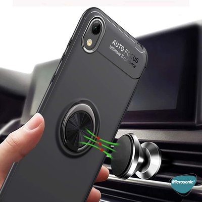 Microsonic Huawei Y5 2019 Kılıf Kickstand Ring Holder Siyah