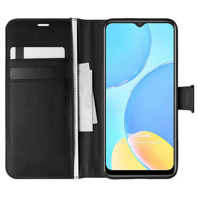 Microsonic Oppo A15s Kılıf Delux Leather Wallet Siyah