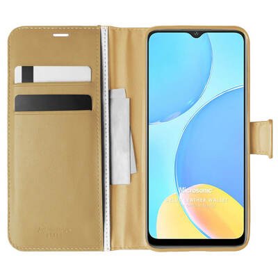 Microsonic Oppo A15s Kılıf Delux Leather Wallet Gold