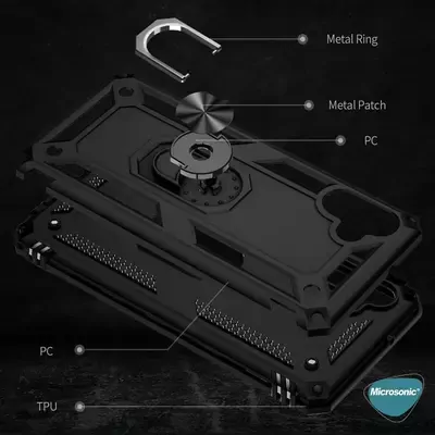 Microsonic Samsung Galaxy A04 Kılıf Military Ring Holder Siyah