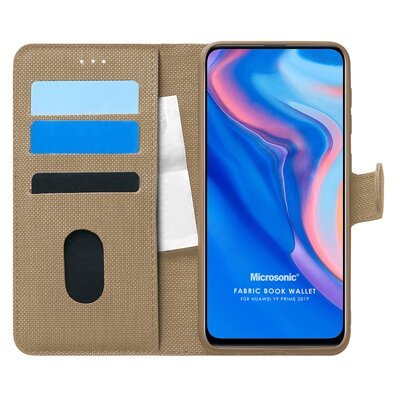 Microsonic Huawei Y9 Prime 2019 Kılıf Fabric Book Wallet Gold