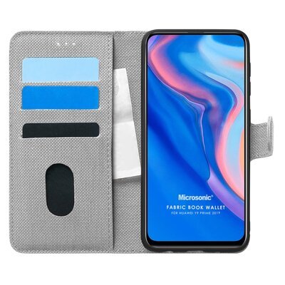 Microsonic Huawei Y9 Prime 2019 Kılıf Fabric Book Wallet Gri