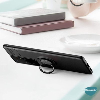 Microsonic Samsung Galaxy S21 Ultra Kılıf Kickstand Ring Holder Siyah Rose