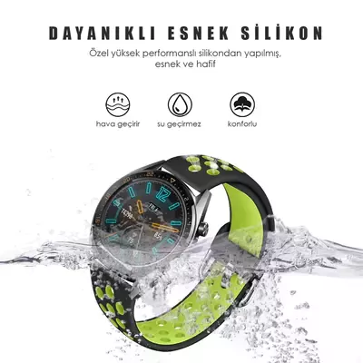 Microsonic Huawei Watch GT3 46mm Rainbow Sport Band Kordon Siyah Yeşil