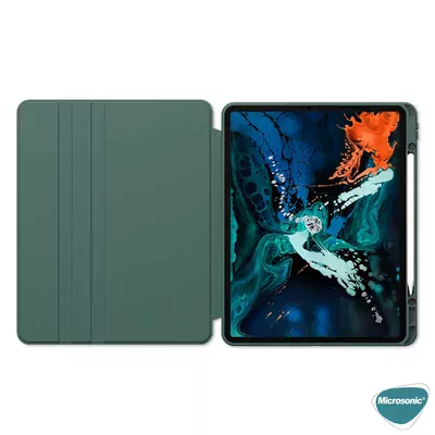 Microsonic Apple iPad Pro 12.9`` 2022 6. Nesil Kılıf (A2436-A2764-A2437-A2766) Regal Folio Koyu Yeşil