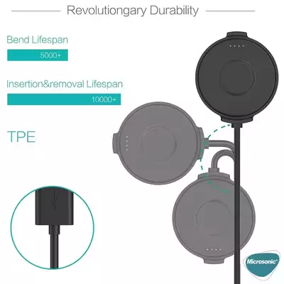 Microsonic Ticwatch Pro Manyetik USB Şarj Kablosu Siyah