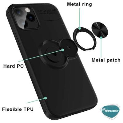 Microsonic Apple iPhone 13 Pro Kılıf Kickstand Ring Holder Kırmızı