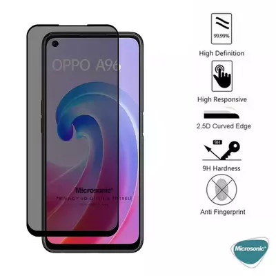 Microsonic Oppo A36 Privacy 5D Gizlilik Filtreli Cam Ekran Koruyucu Siyah