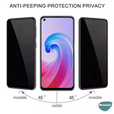 Microsonic Oppo A76 Privacy 5D Gizlilik Filtreli Cam Ekran Koruyucu Siyah