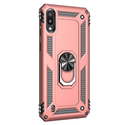 Microsonic Samsung Galaxy M10 Kılıf Military Ring Holder Rose Gold