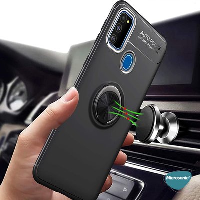 Microsonic Samsung Galaxy M30s Kılıf Kickstand Ring Holder Kırmızı