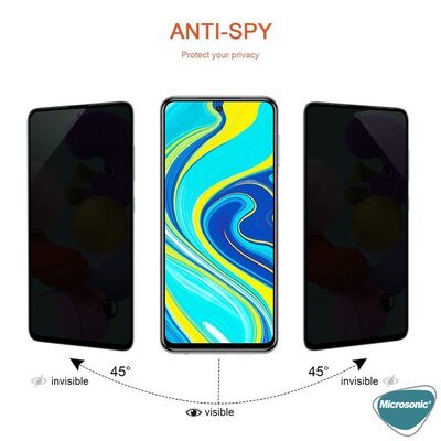 Microsonic Xiaomi Redmi Note 9 Pro Invisible Privacy Kavisli Ekran Koruyucu Siyah