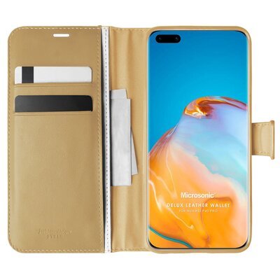 Microsonic Huawei P40 Pro Kılıf Delux Leather Wallet Gold