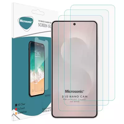 Microsonic Samsung Galaxy S25 Edge Screen Protector Nano Glass Cam Ekran Koruyucu (3`lü Paket)