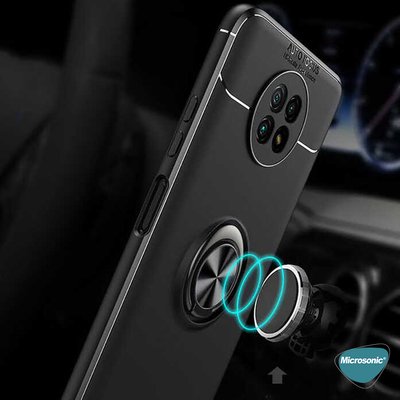 Microsonic Xiaomi Redmi Note 9T Kılıf Kickstand Ring Holder Siyah Rose