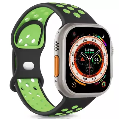 Microsonic Apple Watch Series 10 42mm Kordon Rainbow Band Siyah Yeşil