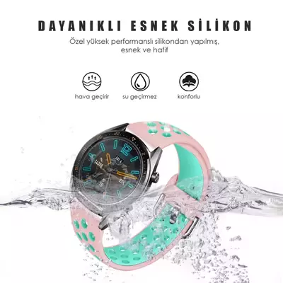 Microsonic Huawei Watch GT3 46mm Rainbow Sport Band Kordon Açık Pembe Turkuaz