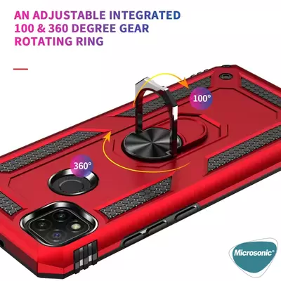 Microsonic Xiaomi Redmi 10A Kılıf Military Ring Holder Kırmızı