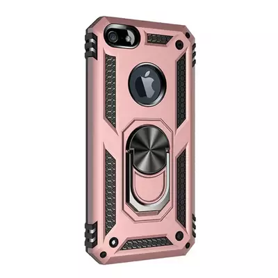 Microsonic Apple iPhone SE Kılıf Military Ring Holder Rose Gold