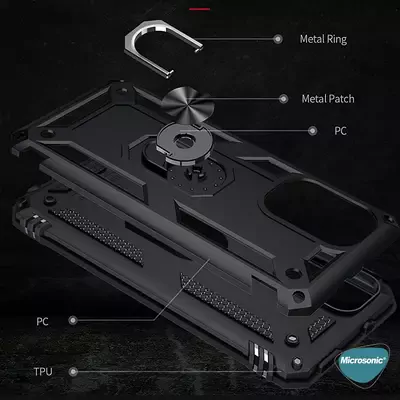 Microsonic Xiaomi Redmi K40 Kılıf Military Ring Holder Kırmızı