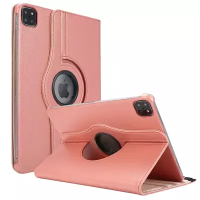 Microsonic Apple iPad Pro 12.9`` 2022 6. Nesil Kılıf (A2436-A2764-A2437-A2766) 360 Rotating Stand Deri Rose Gold