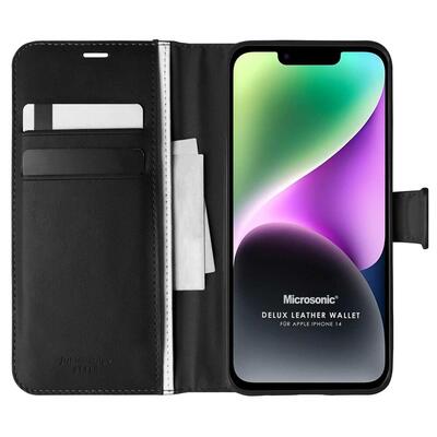 Microsonic Apple iPhone 14 Kılıf Delux Leather Wallet Siyah