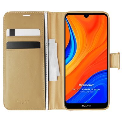 Microsonic Huawei Y6S Kılıf Delux Leather Wallet Gold