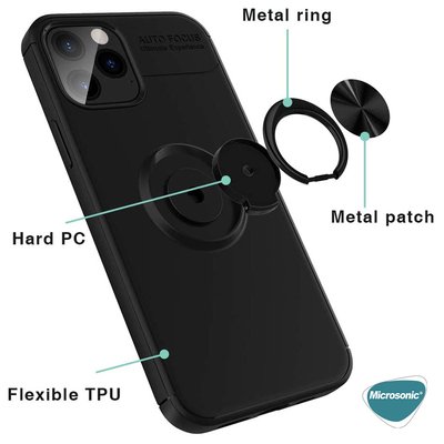 Microsonic Apple iPhone 11 Pro Max Kılıf Kickstand Ring Holder Siyah Rose