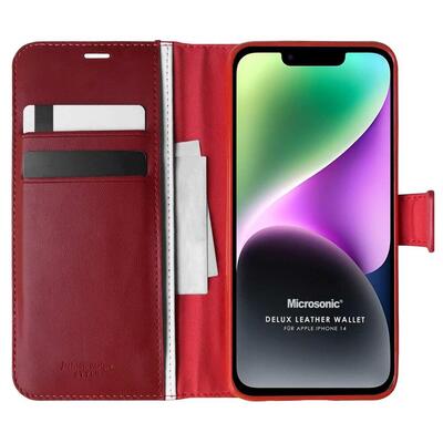 Microsonic Apple iPhone 14 Kılıf Delux Leather Wallet Kırmızı