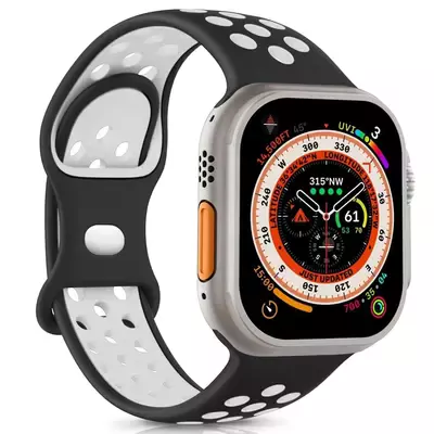 Microsonic Apple Watch Series 10 42mm Kordon Rainbow Band Siyah Beyaz