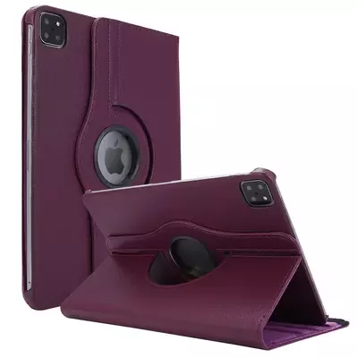 Microsonic Apple iPad Pro 12.9`` 2022 6. Nesil Kılıf (A2436-A2764-A2437-A2766) 360 Rotating Stand Deri Mor