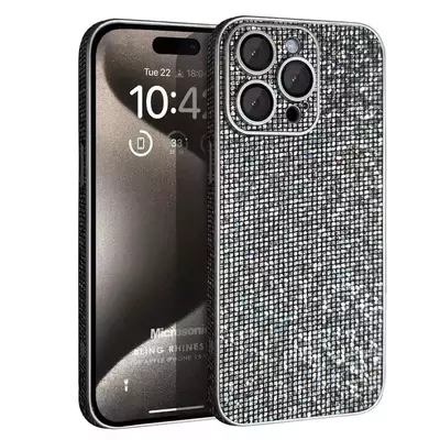 Microsonic Apple iPhone 15 Pro Max Kılıf Bling Rhinestones Koyu Gri