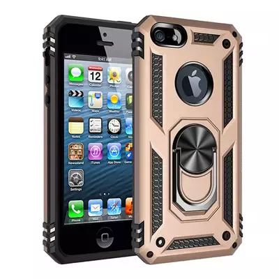 Microsonic Apple iPhone 5 / 5S Kılıf Military Ring Holder Gold