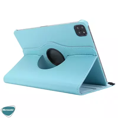 Microsonic Apple iPad Pro 12.9`` 2022 6. Nesil Kılıf (A2436-A2764-A2437-A2766) 360 Rotating Stand Deri Mavi