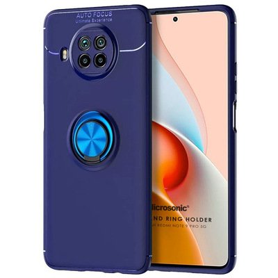 Microsonic Xiaomi Redmi Note 9 Pro 5G Kılıf Kickstand Ring Holder Lacivert