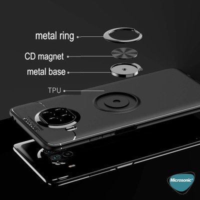 Microsonic Xiaomi Redmi Note 9 Pro 5G Kılıf Kickstand Ring Holder Kırmızı